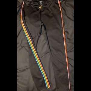Black Rainbow Side Striped Ponte Pants